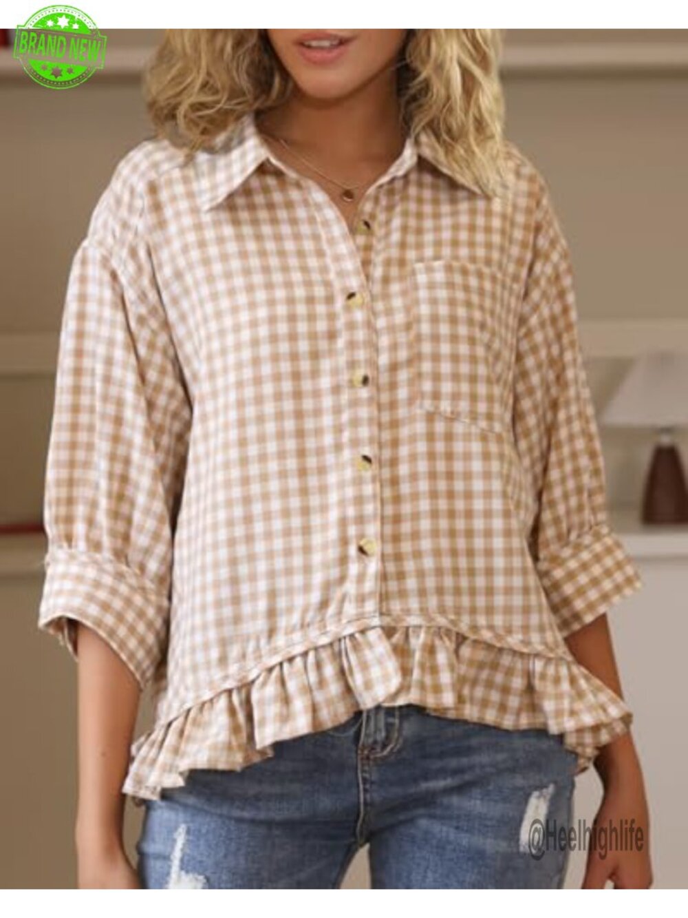 Ruffled Short Sleeve Button Down Blouse Summer Top - Picture 4 of 5